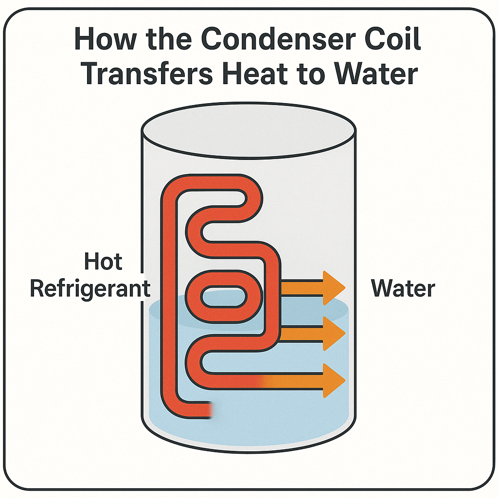 how heat moves from the condenser coil to the water
