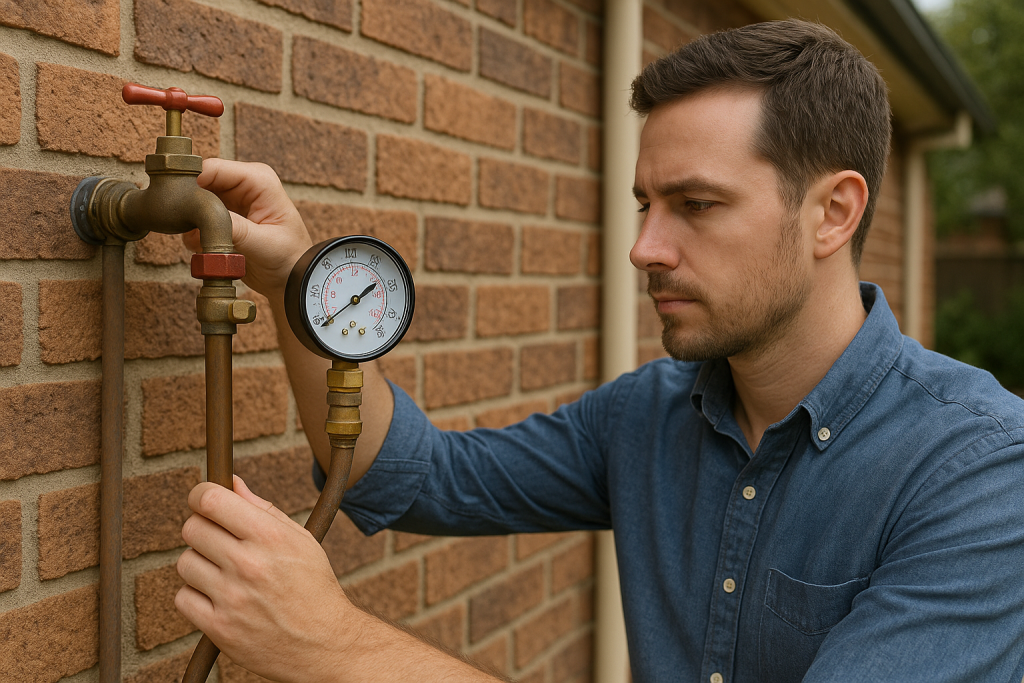 a person checking water pressure before installing new hot water system