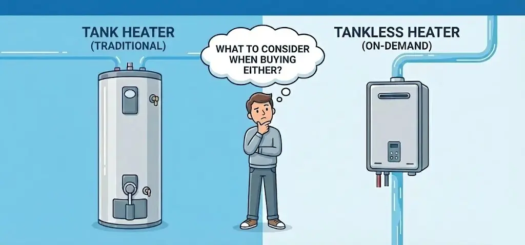 tank vs tankless heater considerations list
